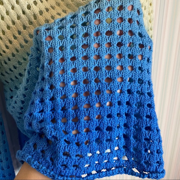 Good Luck Gem Cream Blue Open Knit Sweater Large - Picture 3 of 7
